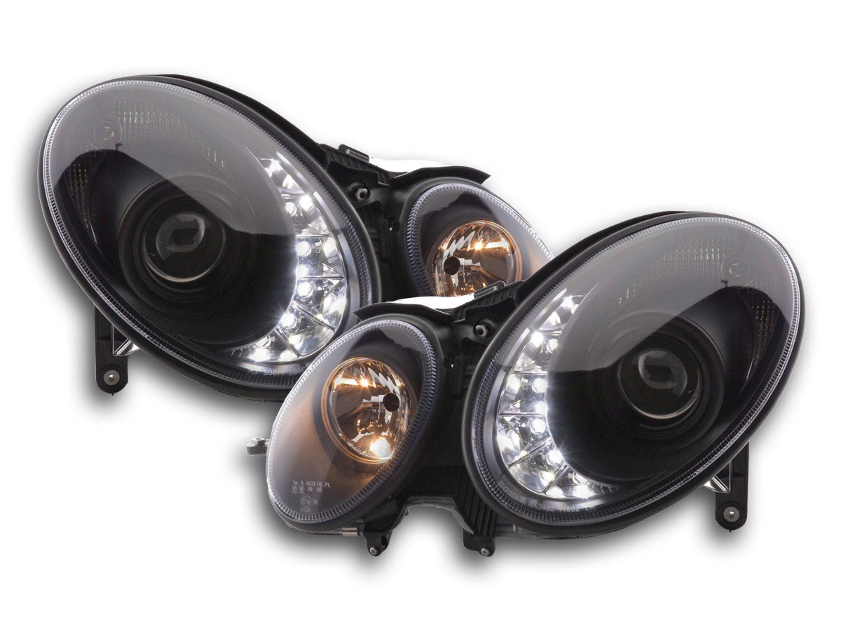 Scheinwerfer Set Daylight LED TFL-Optik Mercedes E-Klasse Typ W211 06-08 schwarz Scheinwerfer Set Daylight LED TFL-Optik Mercedes E-Klasse Typ W211 06-08 schwarz